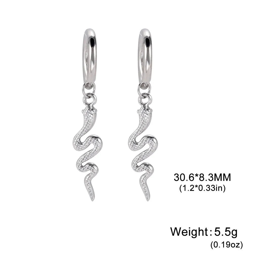 Vintage snake-shaped gold-plated stainless steel clip earrings with animal modelling