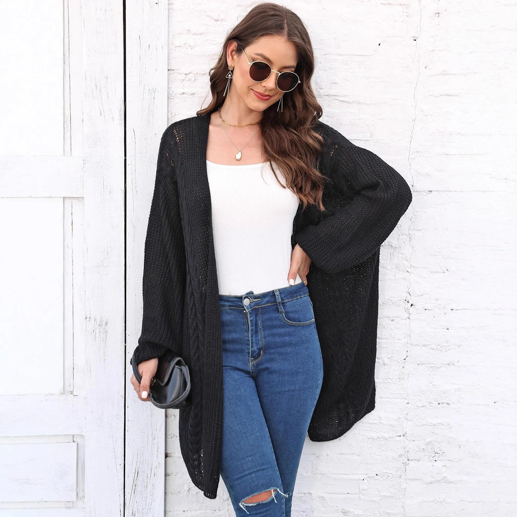 Women's loose casual acrylic sweater coat cardigan in free size showing European American style design