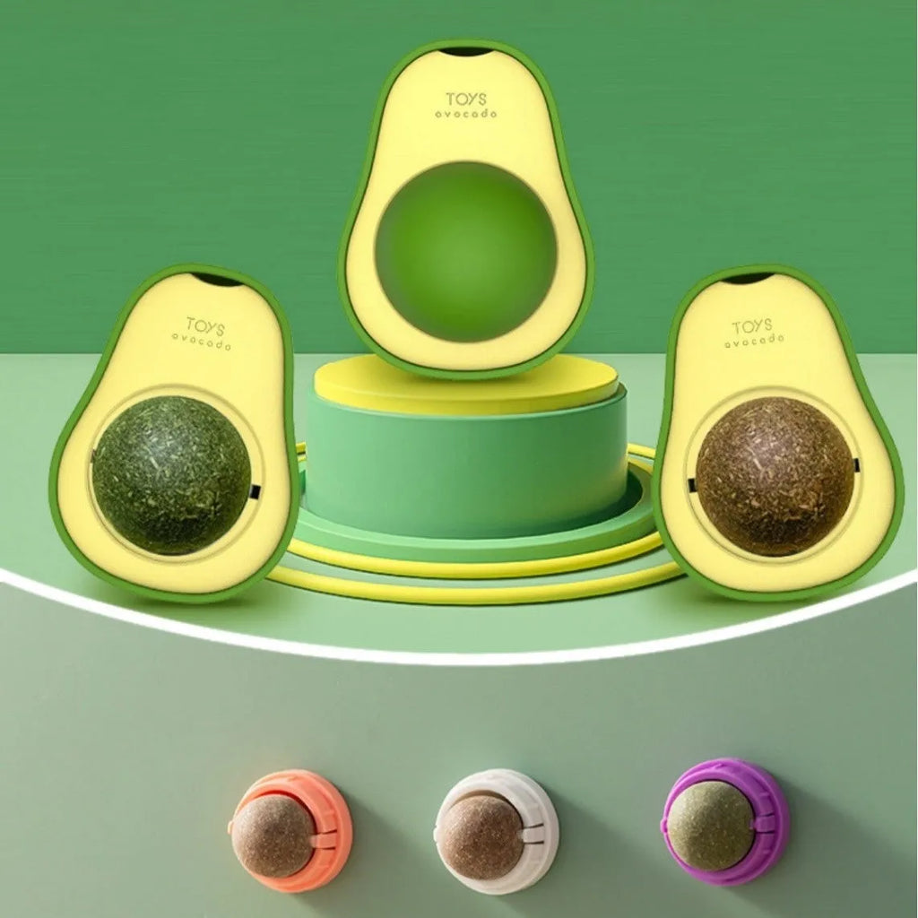 Plastic catnip ball toy in assorted colours including pink, blue, green, purple, grey, and white