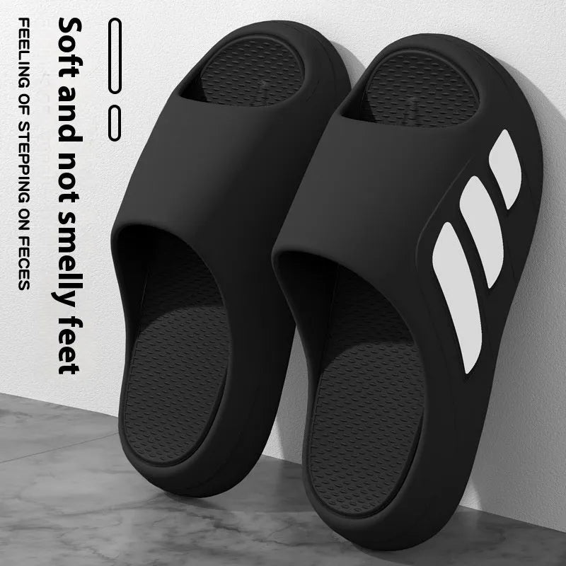 Men's and women's thick platform slippers in brown, black, red and black, and white and black colours