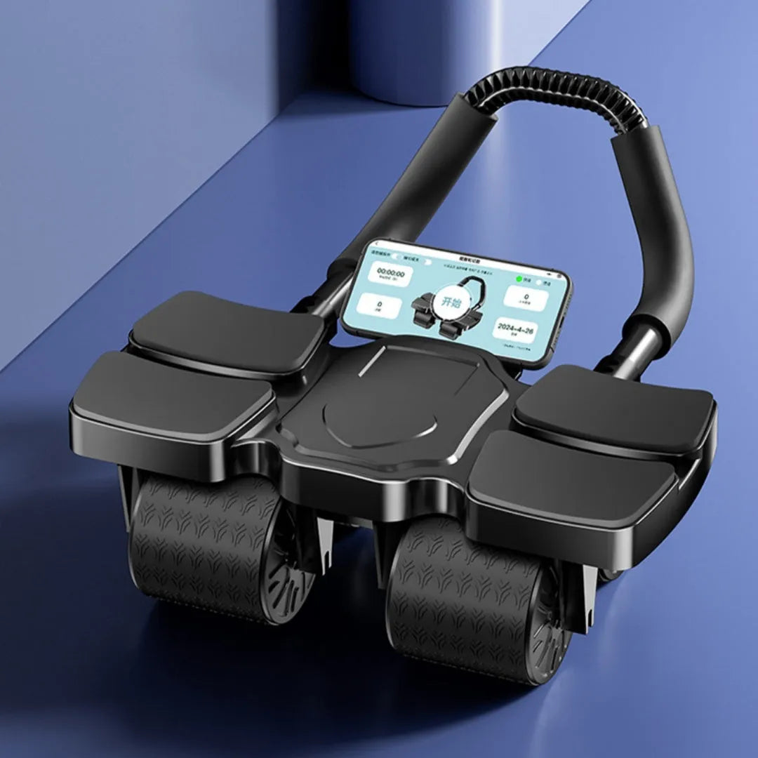 Automatic rebound abdominal exercise wheel with four wheels in blue colour