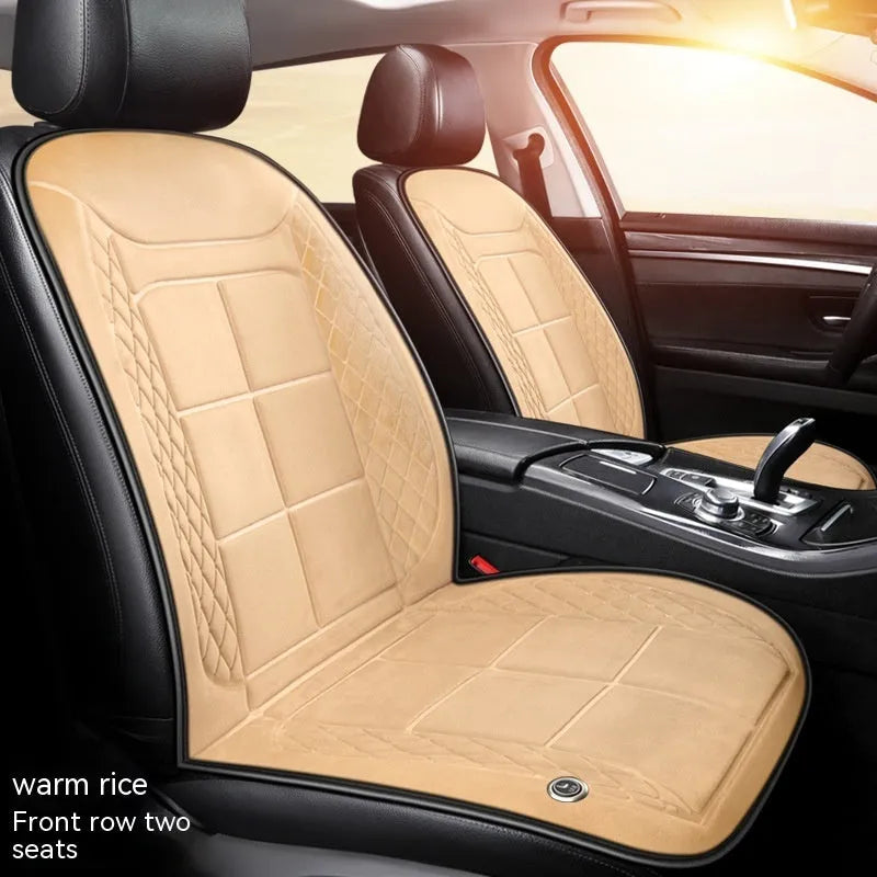 Car heating cushion on vehicle seat showing automatic heating function and cotton fill construction.