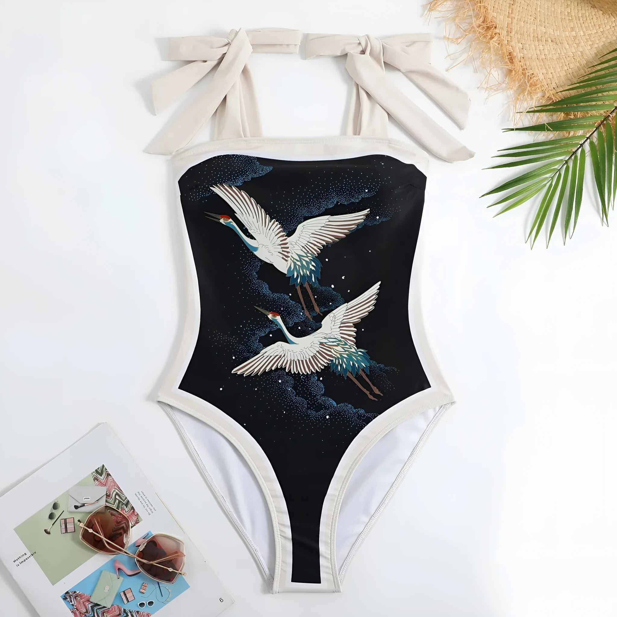 Women's one-piece swimsuit with chiffon skirt in floral pattern design