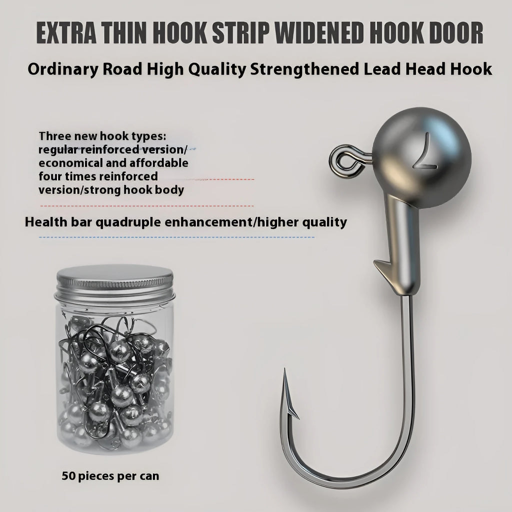 Pack of 50 steel fishing jig hooks with lead heads for bottom fishing applications