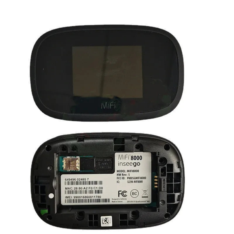 Black Mifi8000 4G portable wireless router with compact 10x20x3 cm dimensions