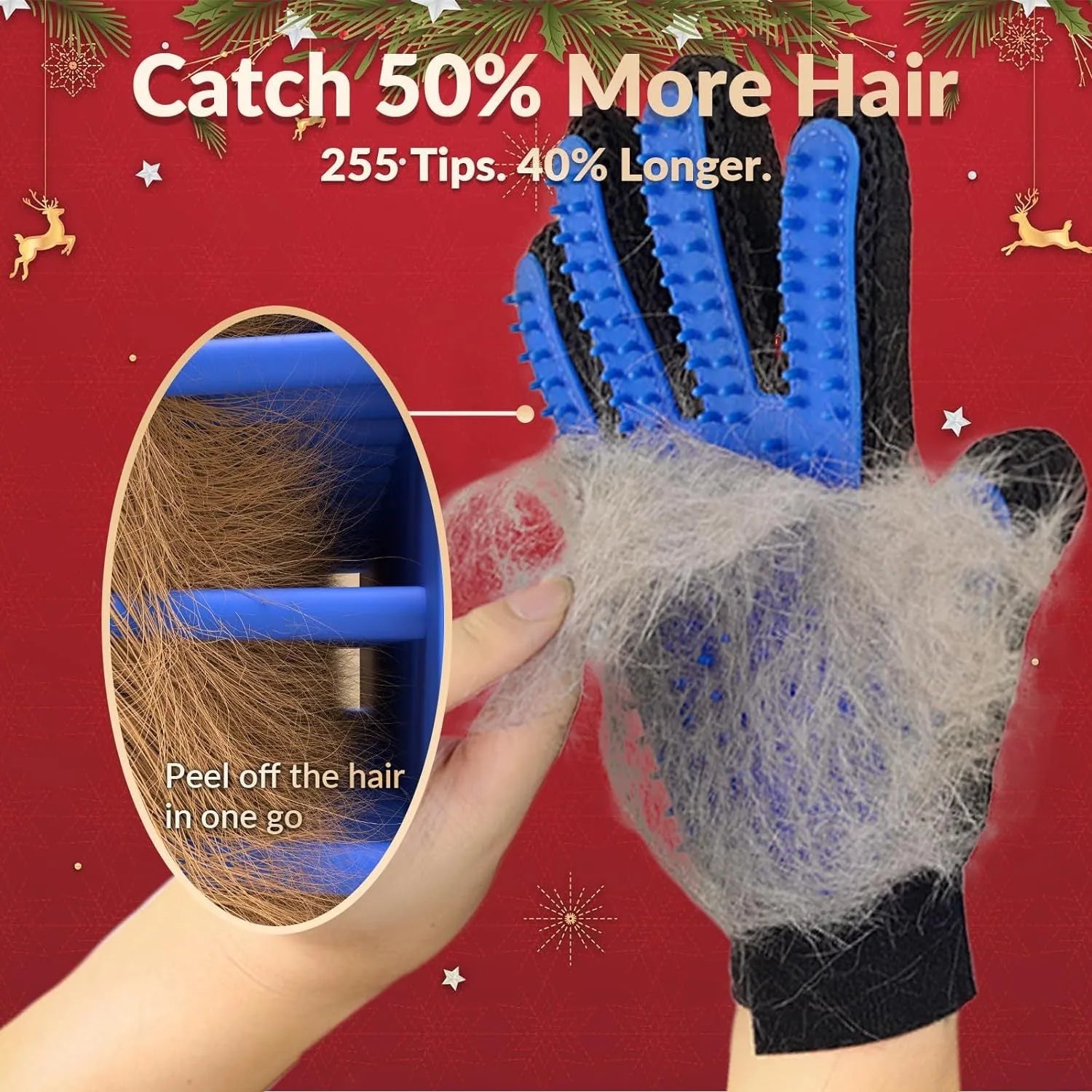Blue pet grooming gloves with silicone tips for removing hair from dogs and cats during grooming