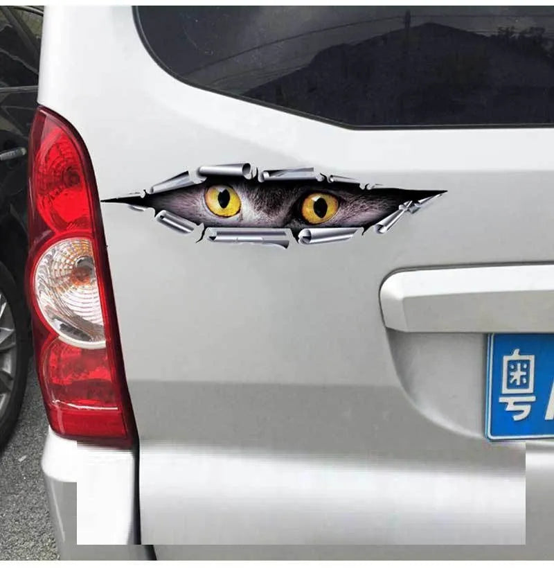 3D tiger eye and eagle eye pattern car door sticker on transparent PVC background