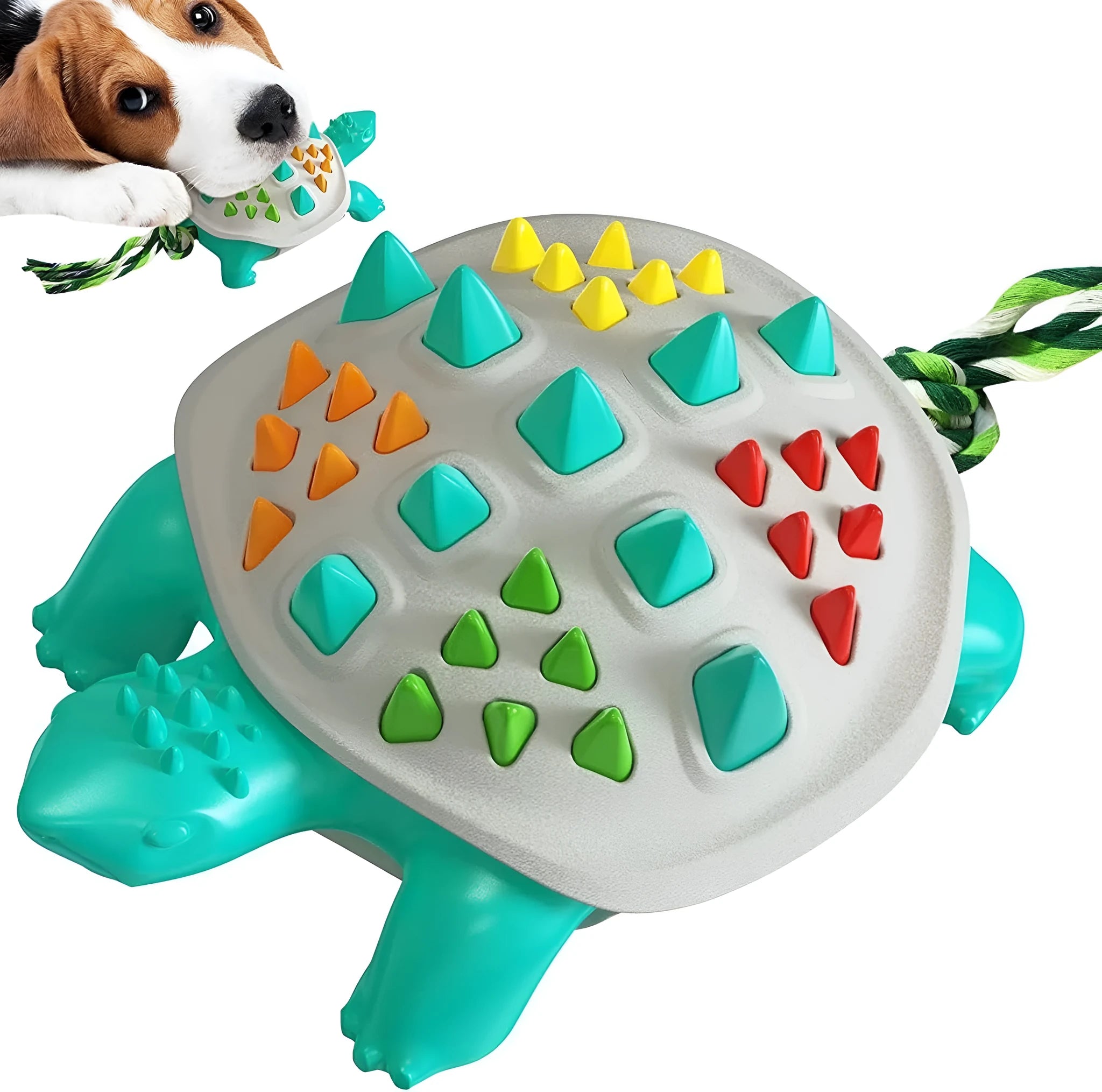 Natural rubber dog toothbrush chew toy with dinosaur knot design in mint flavour for dental care