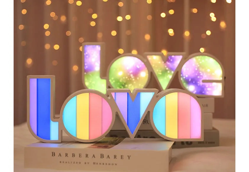 Rainbow design LOVE letter LED decorative light with colourful lampshade for romantic room decoration