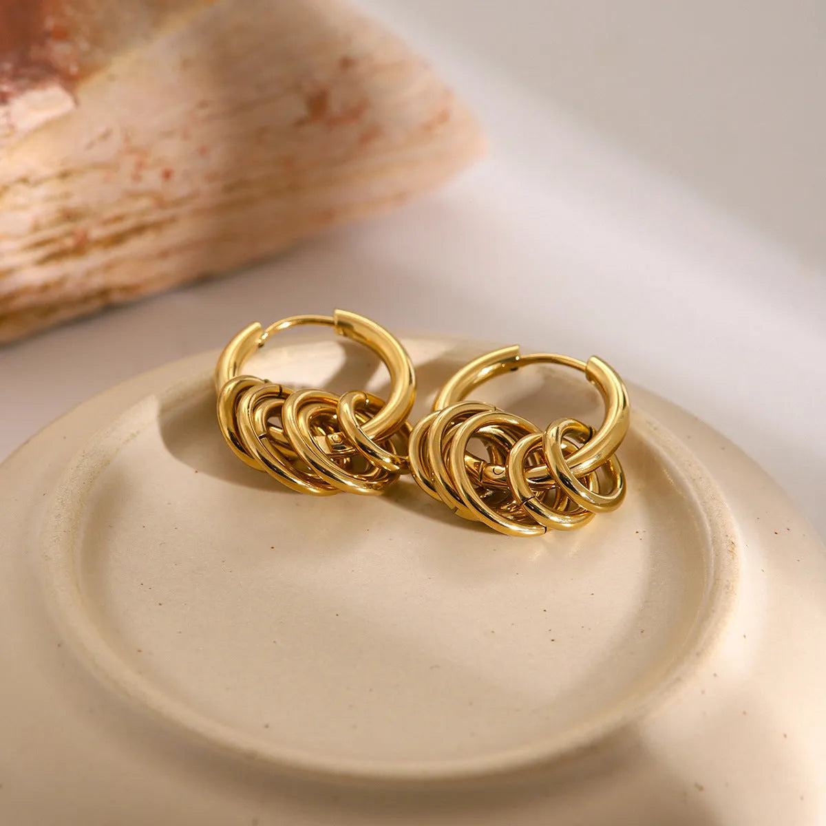 Stainless steel colour matching earrings with electroplating finish in unisex ins style