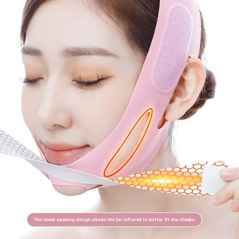 Pink elastic V face bandage for facial contour support and skin tightening applications