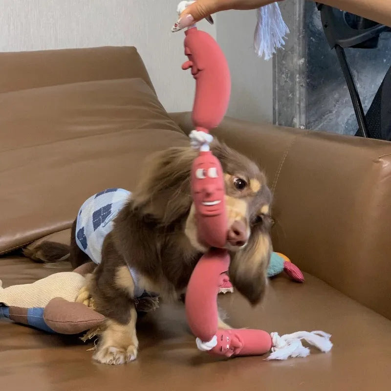 Brown sausage rope toy with hand rope, 108cm total length, three-section and four-section options