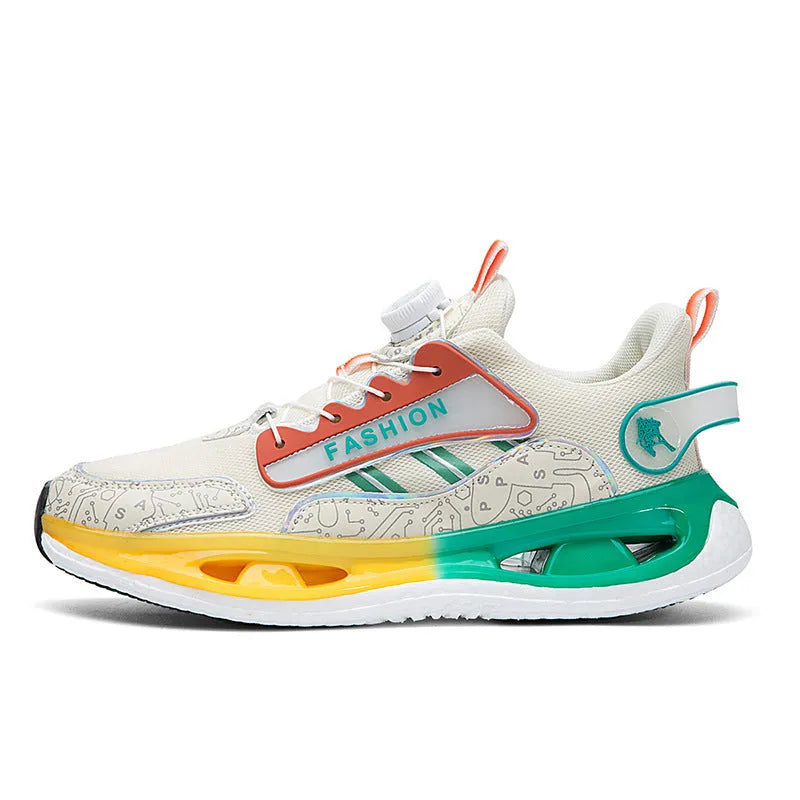 Men's mesh sports shoes in beige orange with elastic band and popcorn TPU sole