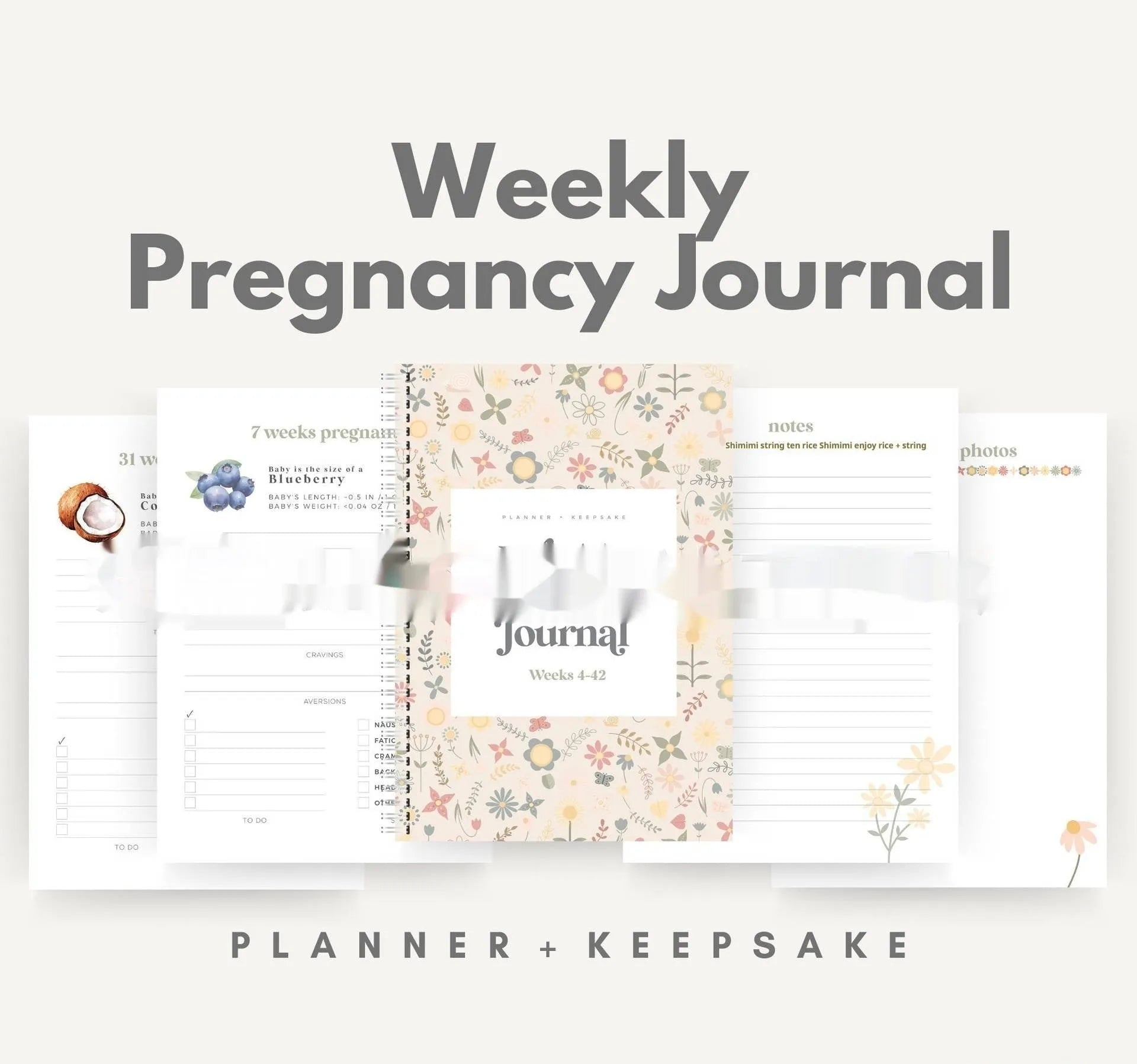 A5 Pregnancy Weekly diary notebook open to show weekly tracking pages