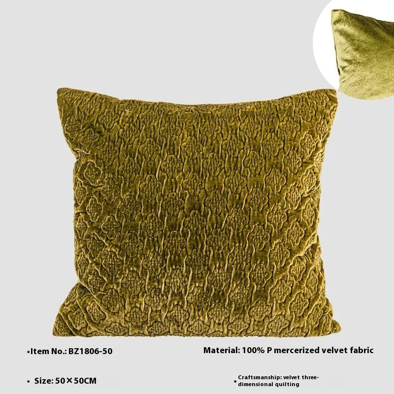 Brown gold antique Chinese style quilted cushion pillow with three-dimensional pattern