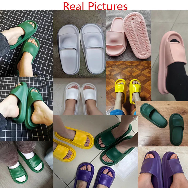 Unisex thickened EVA flip-flop slippers in black with a non-slip sole for bathroom use.