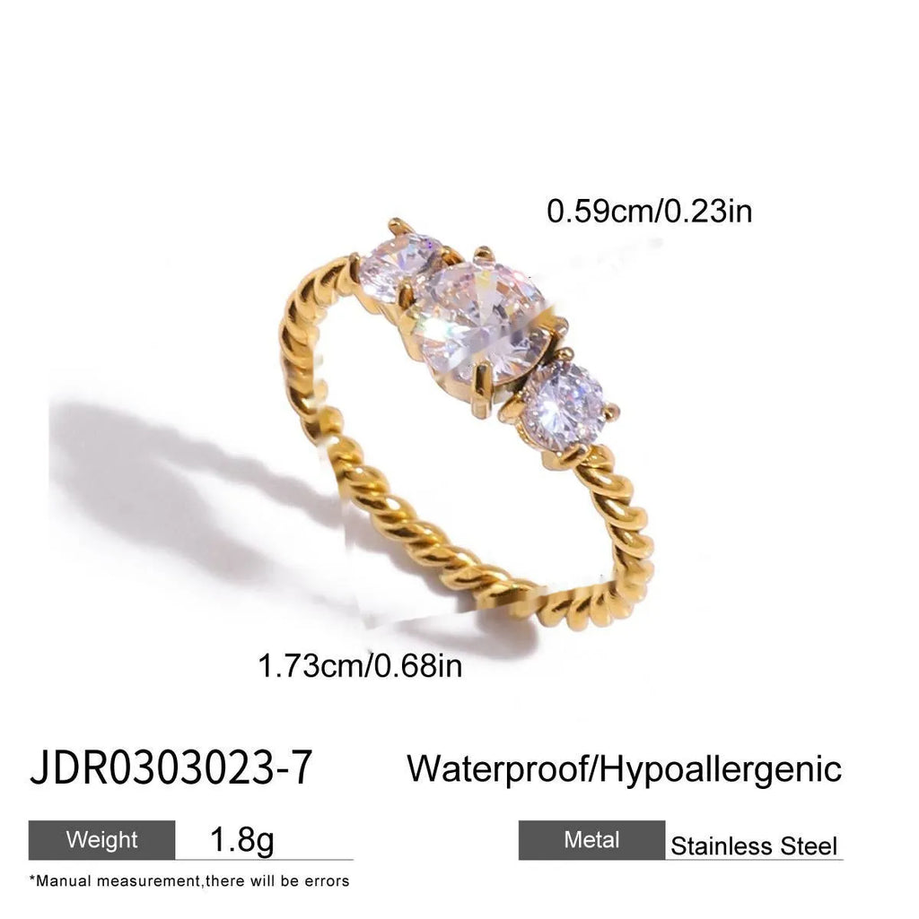 Stainless steel geometric zircon ring in European American unisex style