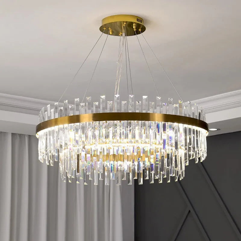 Crystal chandelier ceiling light with fish-shaped multi-head design and adjustable height