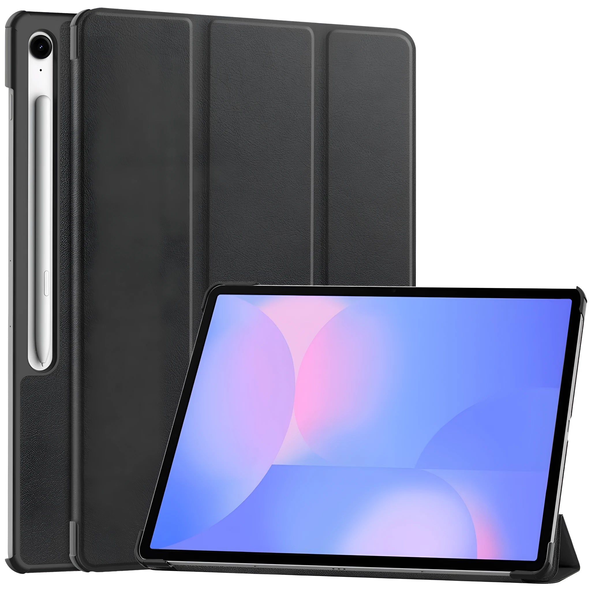 Samsung Tab S10 FE Plus 13.1-inch leather protective case in tri-fold stand position
