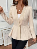 Women's solid color one button knitted cardigan in apricot or black with tight fit and long sleeves