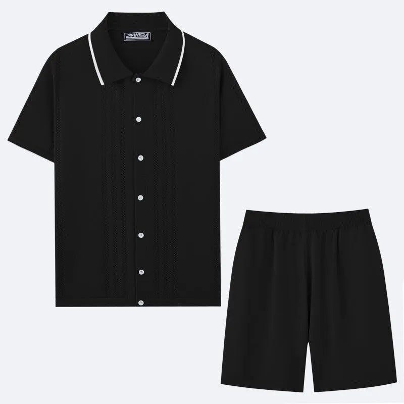 Women's Tencel viscose knit two-piece set with short sleeves and matching shorts in khaki colour