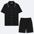 Women's Tencel viscose knit two-piece set with short sleeves and matching shorts in khaki colour
