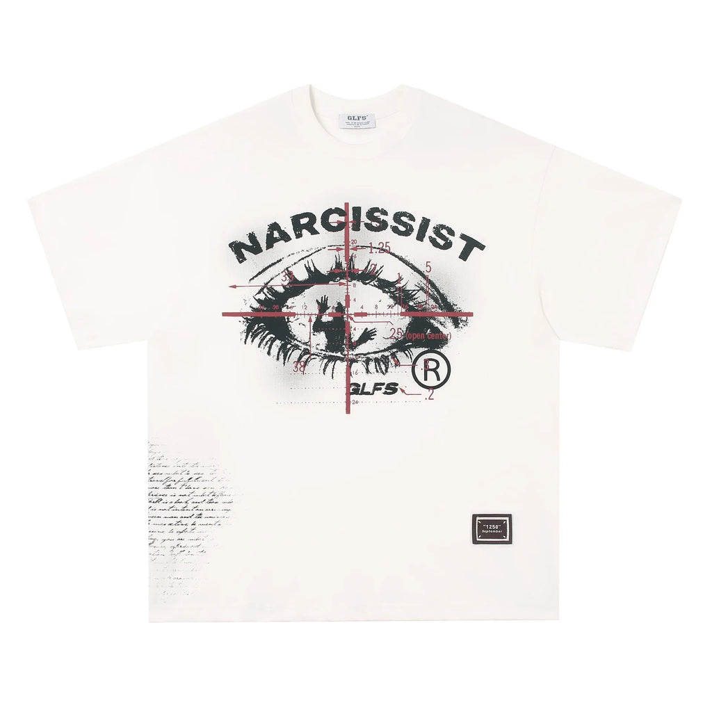 Men's black pure cotton T-shirt with white retro hip hop gothic letter print, short sleeves.
