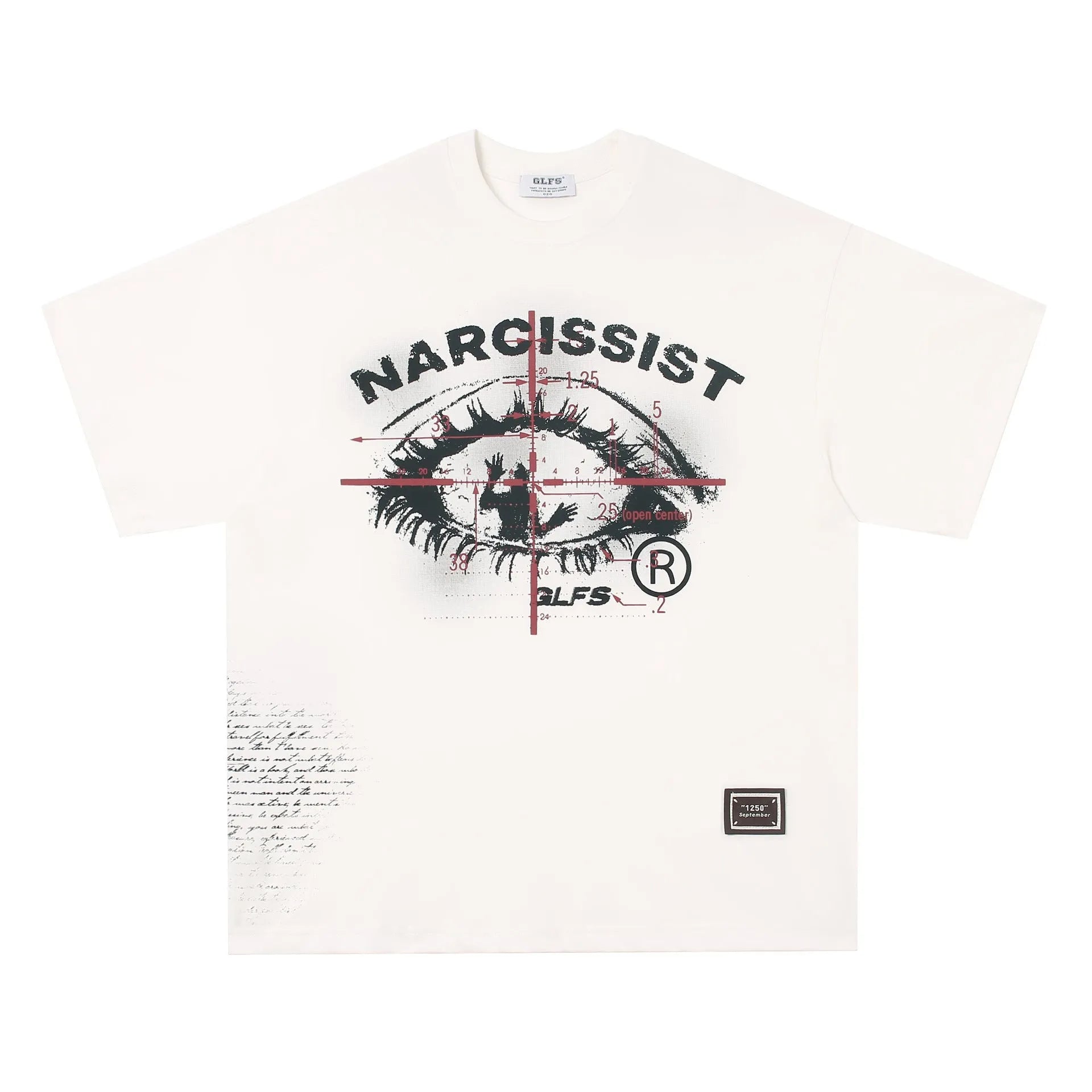 Men's black pure cotton T-shirt with white retro hip hop gothic letter print, short sleeves.