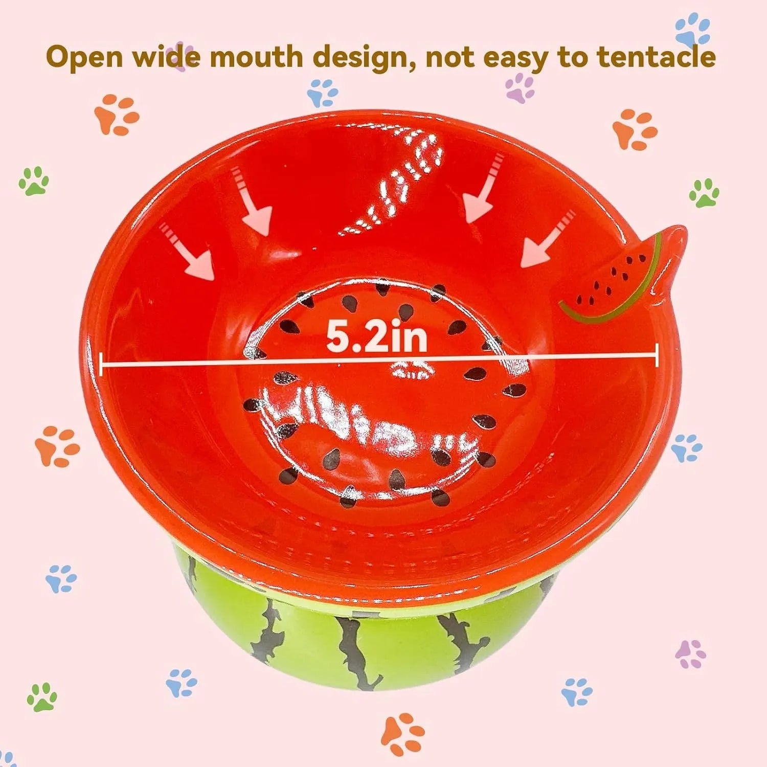 Orange patterned ceramic elevated cat bowl on a wooden floor.