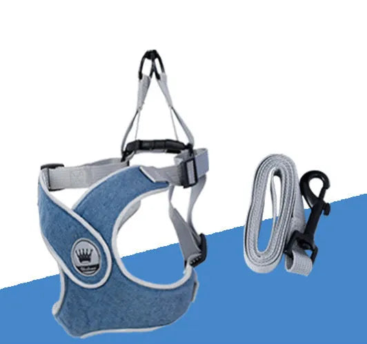 Adjustable dog harness in breathable mesh with reflective chest strap and metal control ring