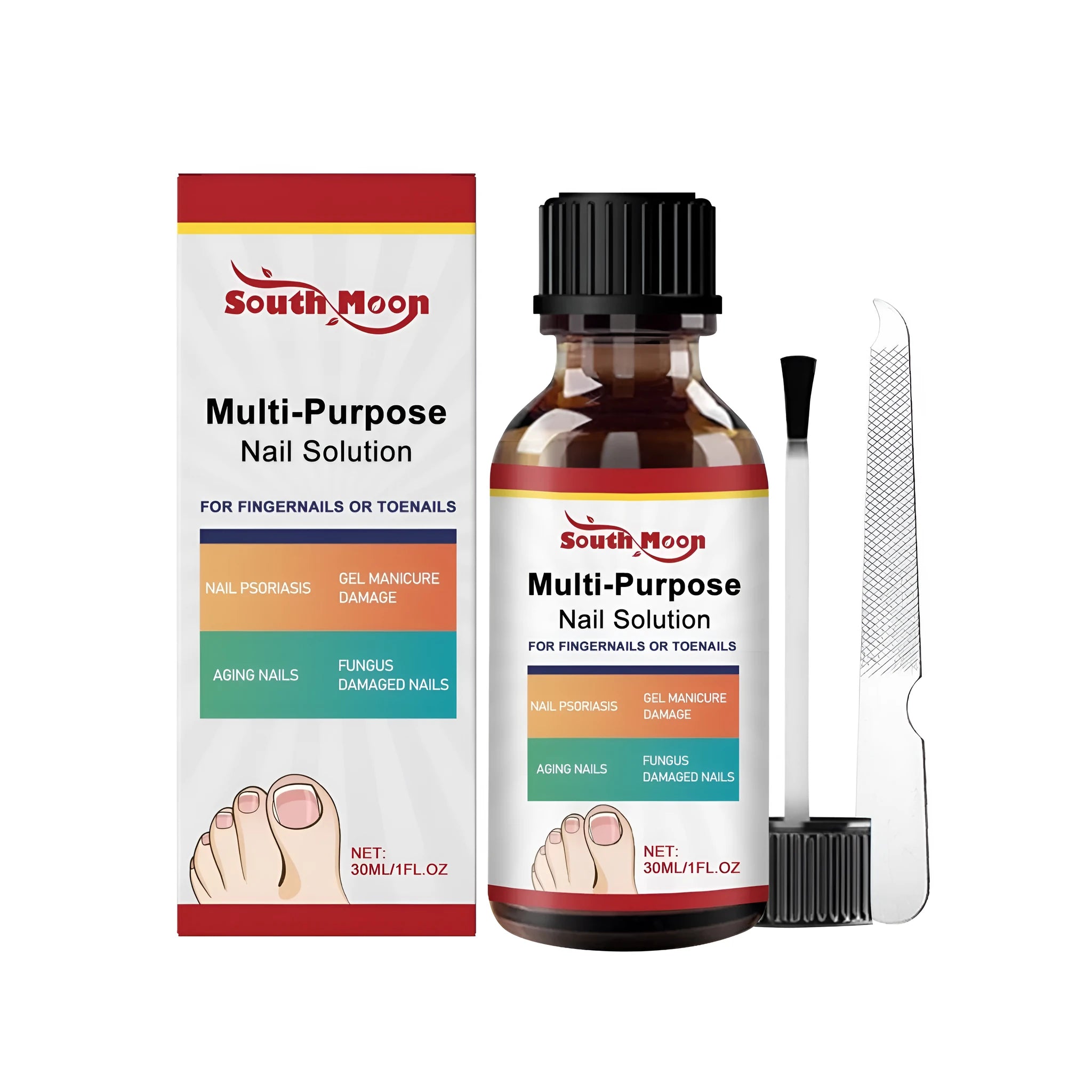 30ml bottle of nail care solution with tea tree oil, white willow bark and Danggui plus a nail file