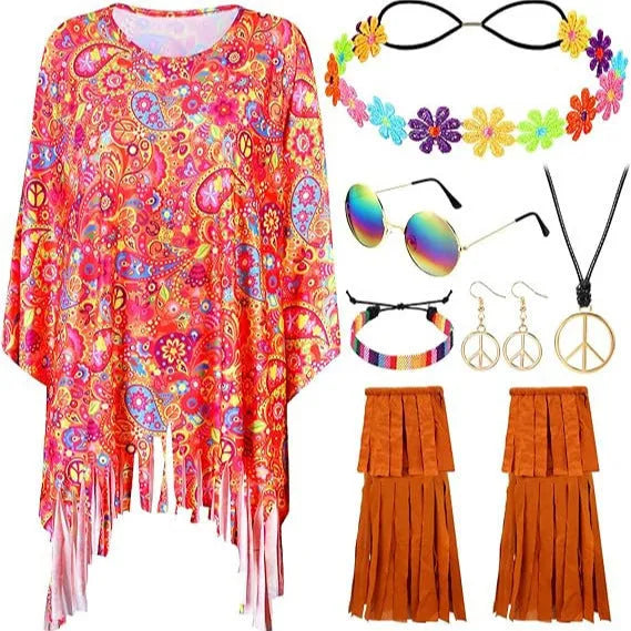 Colourful tie dye cloak costume with bell sleeves for Halloween parties