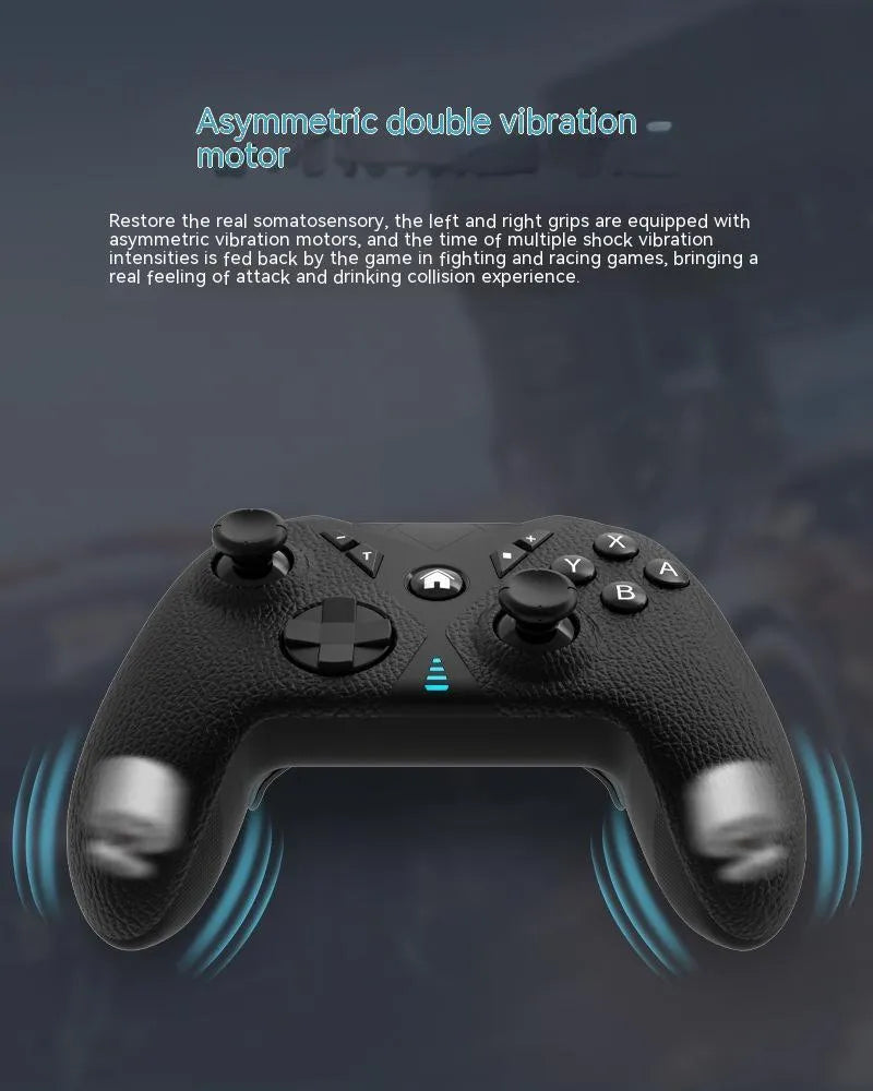 Black wireless game controller with leather-textured grips for Nintendo Switch gaming