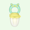 Silicone baby teether with textured mouthpieces in blue, green, or pink colour options