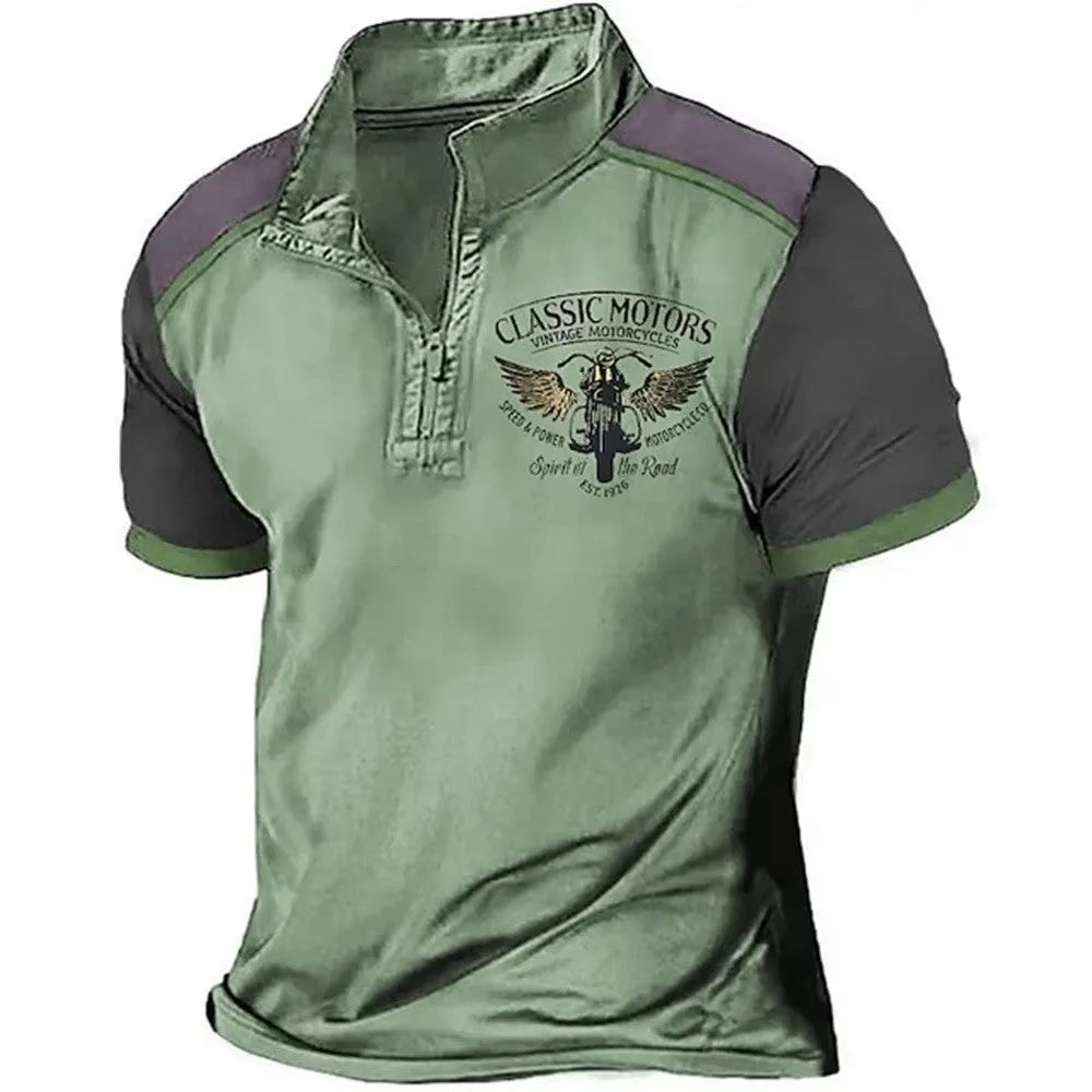 Men's solid colour golf polo shirt with a loose pullover fit and digital print.