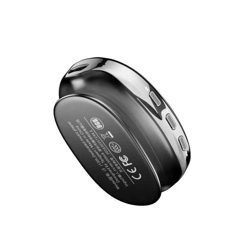 Bluetooth MP4 music player in black, blue or rose gold with OLED screen showing audio playback interface