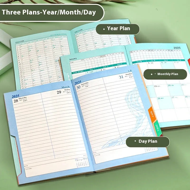 Office notepad with striped PU leather cover open showing 80g wood-free paper pages