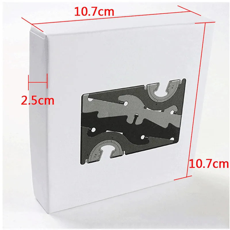 Black plastic card type mobile phone holder with lazy bracket on a desktop.