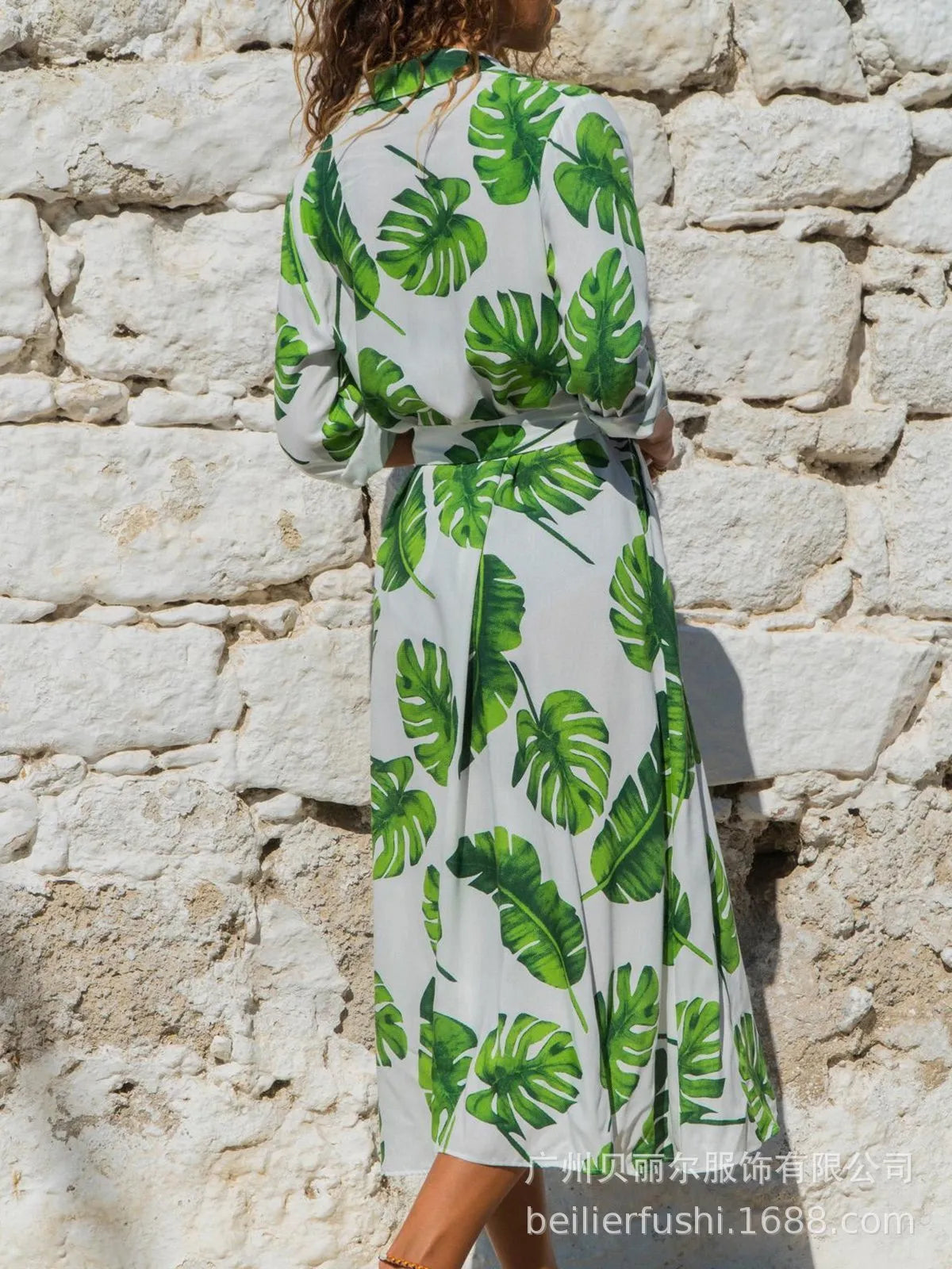 Women's Madrid Vintage print chiffon A-line dress with high waist and V-neck.