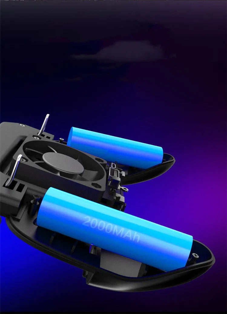 A mobile game controller with USB connector and aluminium alloy detailing, shown next to a smart phone.
