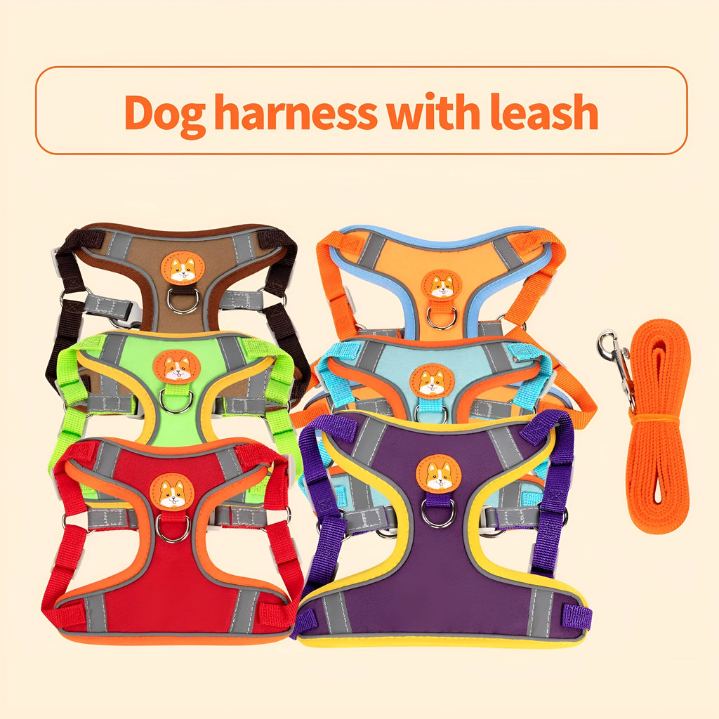 Adjustable dog harness with haulage rope in multiple colour options