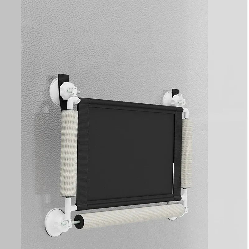 Black suction cup cat hammock in fibre tube cloth, foldable hanging cat nest for balcony window glass
