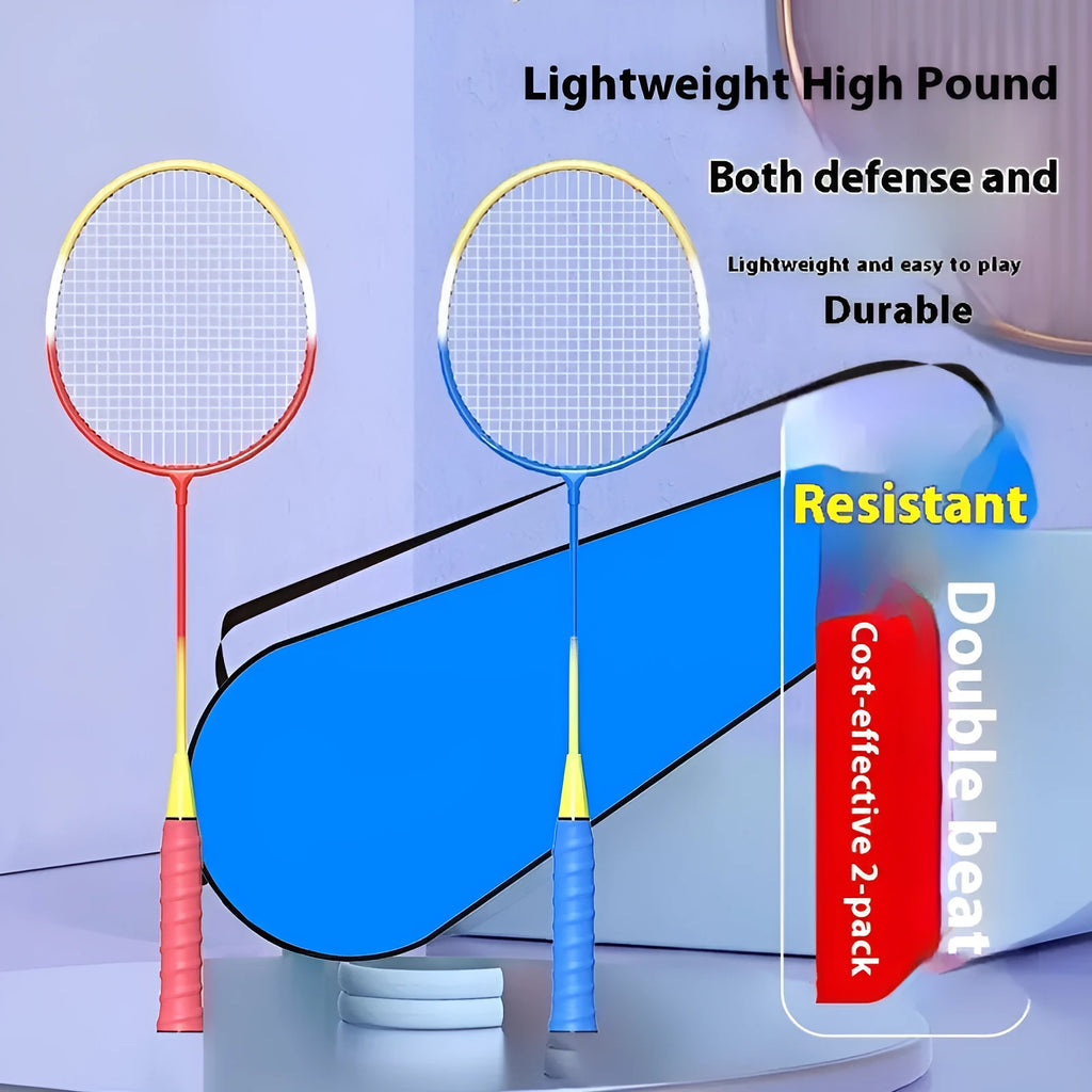 Blue and red alloy ultra-light split badminton rackets as a complete pair set