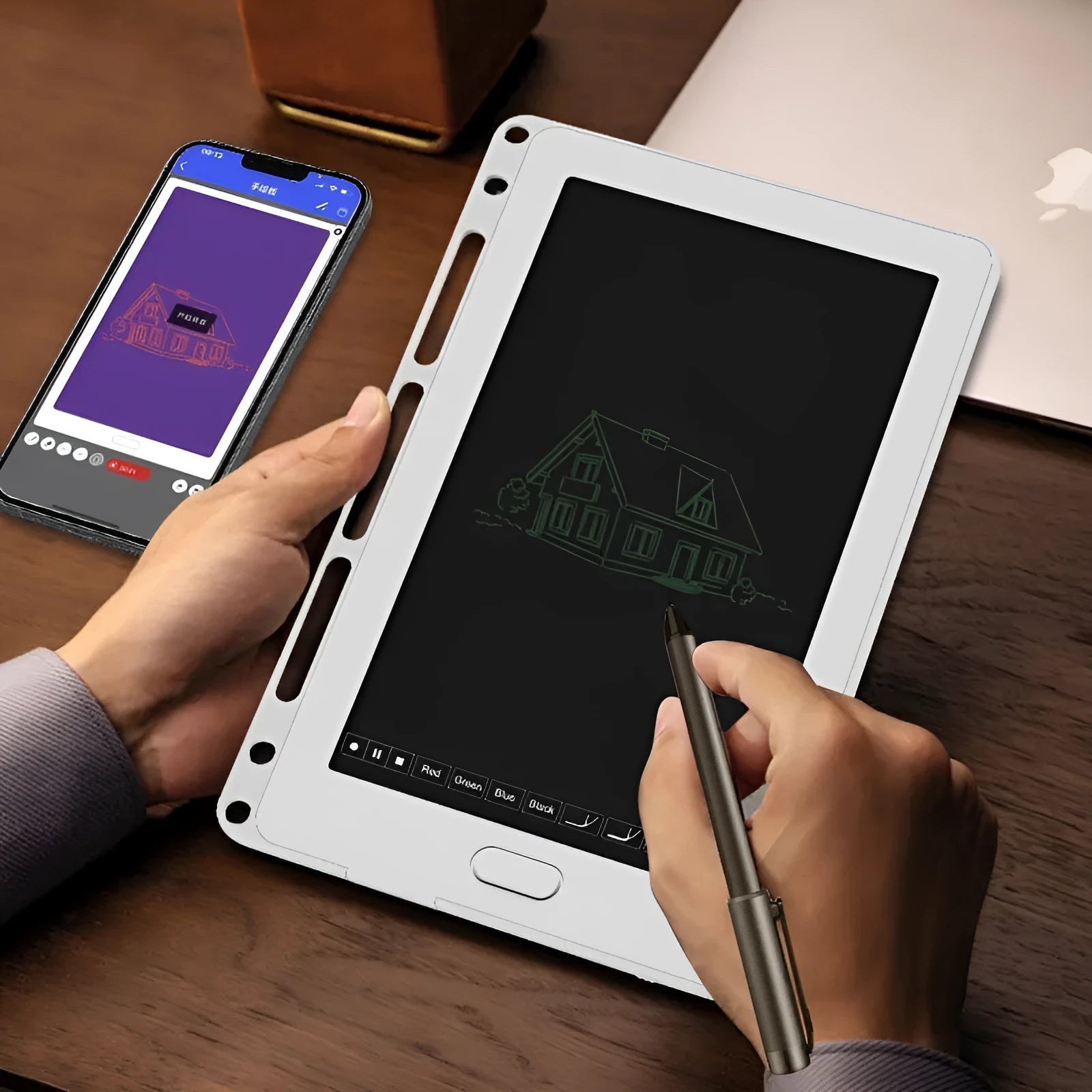 85-inch electronic writing pad with smart pen and USB charger in stitching appearance design
