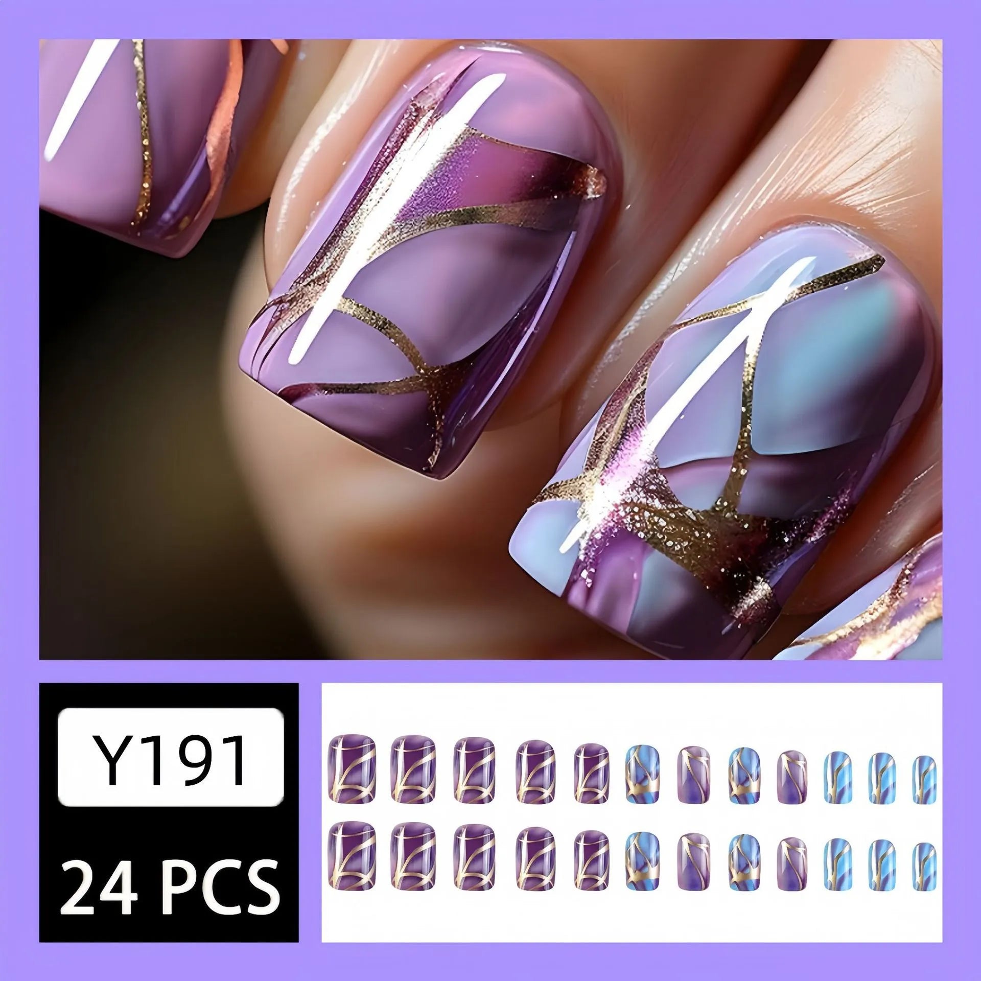 Medium length purple striped nail stickers in European and American style for self-adhesive nail decoration