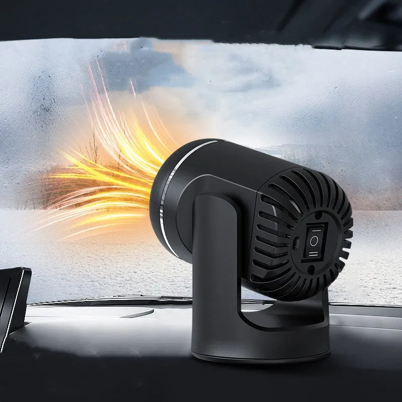 Black and white 12v portable car heater fan with 1.5m cord for windscreen defrosting