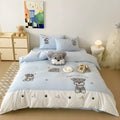 Cartoon Schnauzer embroidered pattern on a thickened cotton bedding set including quilt cover and pillowcases.