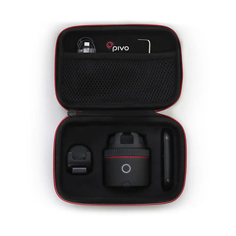 Black PIVO facial tracking camera mount rotating a smartphone on a matte finished base.