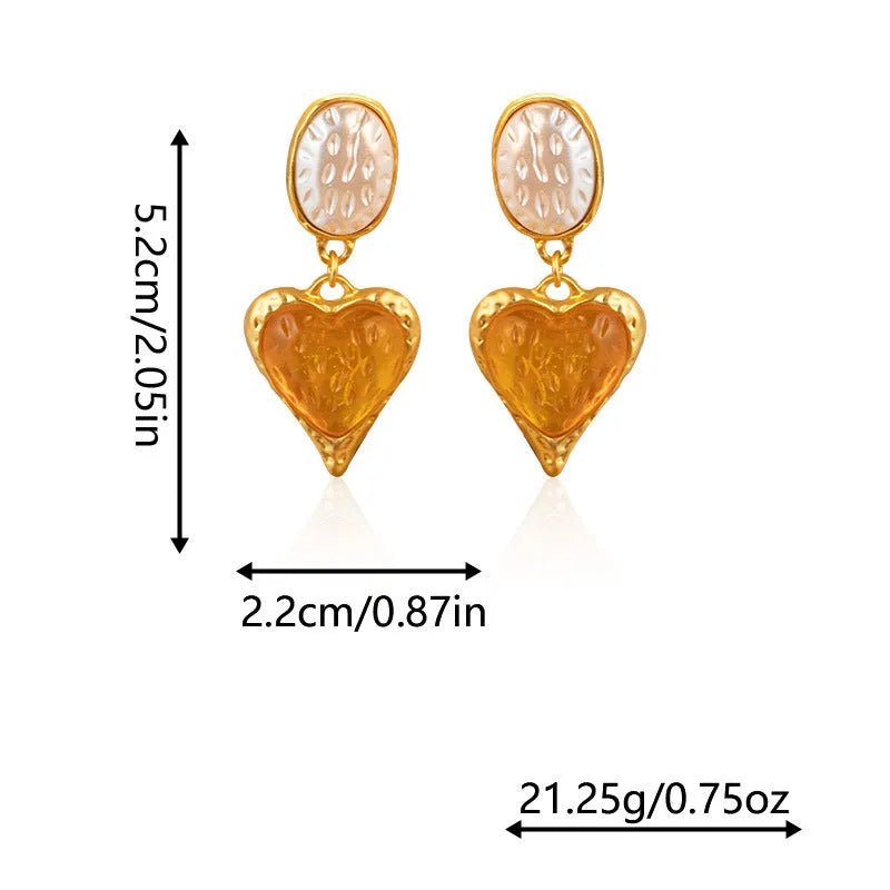 Silver pleated oval love heart stud earrings in alloy, showing green, purple, red, and yellow white colour options.