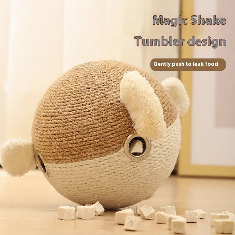 15x15x15cm puffer leakage food feeder toy made of sisal hemp strips for cats and dogs